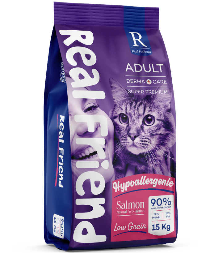 Real Friend Yetişkin Kedi Maması – Somonlu 15 Kg | Parlak Tüyler ve Sağlıklı Sindirim İçin Omega Zengini Formül