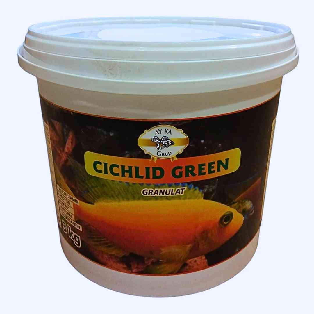 Ayka Cichlid Green Granulat 3 KG – Otçul Ciklet Balıkları İçin Spirulina Granül Yem | Renk Canlandırıcı ve Sindirim Dostu Formül