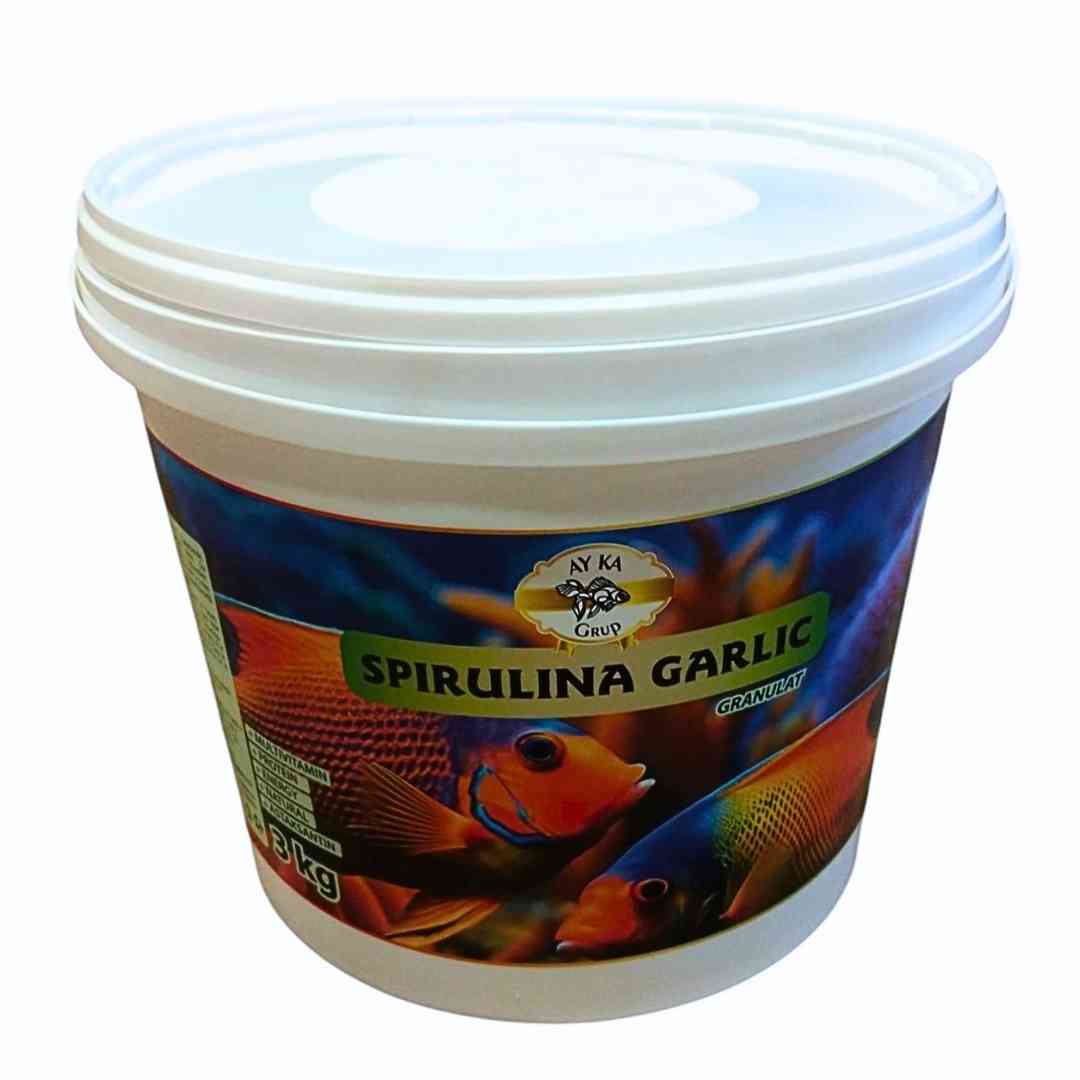 Ayka Spirulina Garlic Granulat 3 KG – Sarımsaklı Spirulina Granül Balık Yemi | Bağışıklık Güçlendirici Tropikal Yem