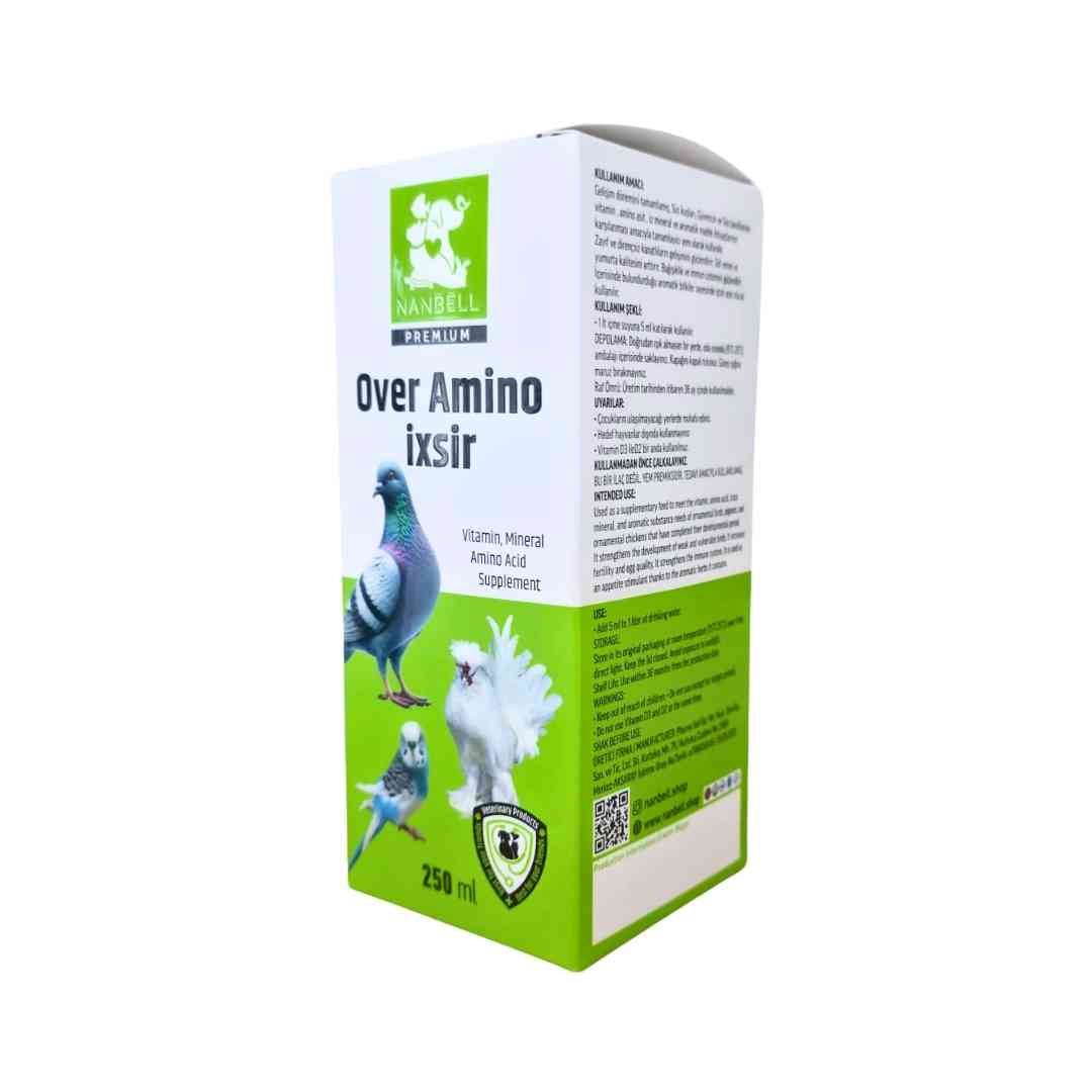 Nanbell Over Amino İxsir – Kuşlar İçin Vitamin, Mineral ve Amino Asit Takviyesi 250 ml | Gelişim, Dayanıklılık ve Tüy Sağlığı Desteği - Görsel 2