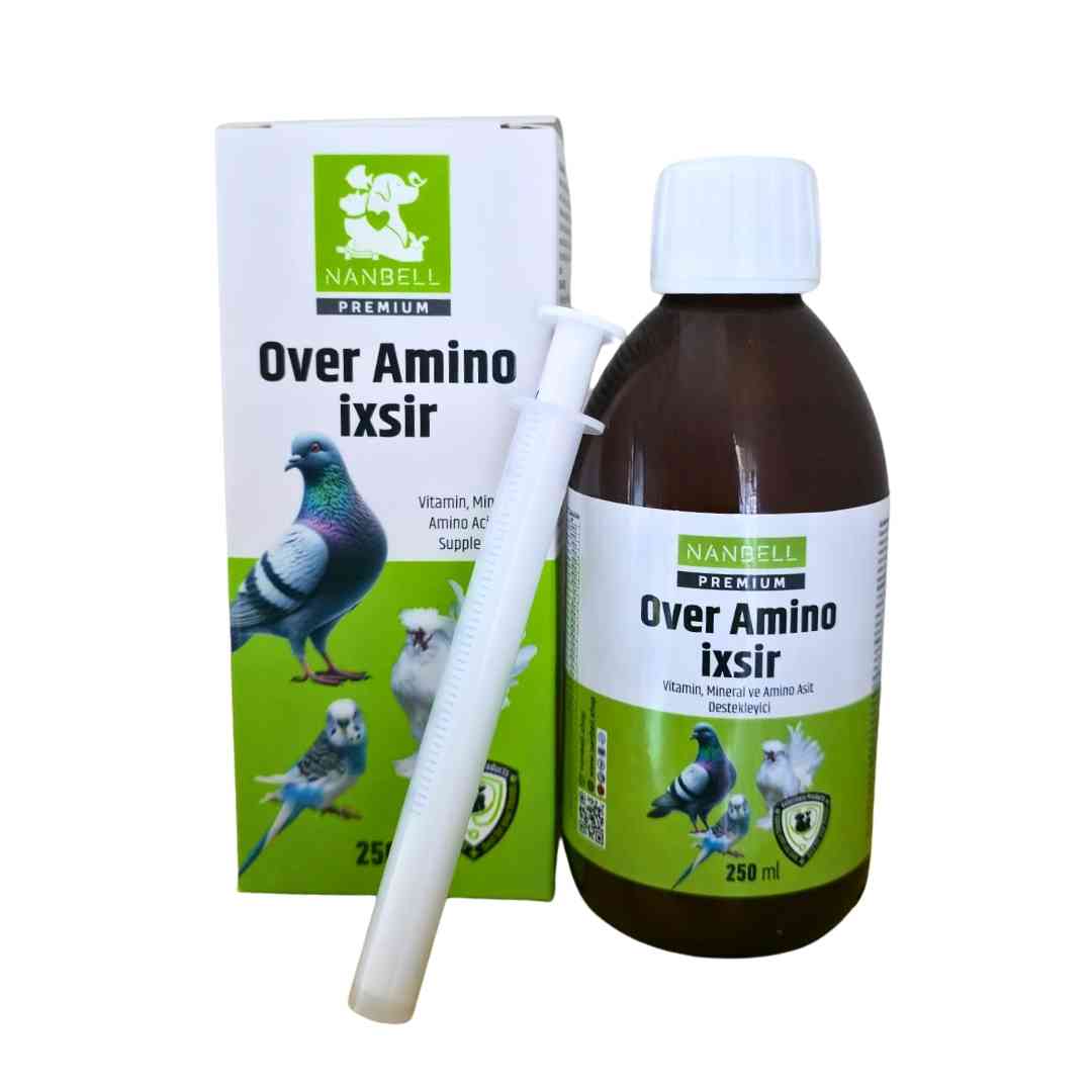 Nanbell Over Amino İxsir – Kuşlar İçin Vitamin, Mineral ve Amino Asit Takviyesi 250 ml | Gelişim, Dayanıklılık ve Tüy Sağlığı Desteği