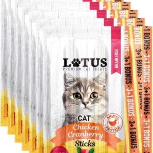 Lotus Cat Chicken & Cranberry Sticks 4’lü Kedi Ödül Çubuğu 6gr x 4 – Tavuk Etli Kızılcıklı Leziz Sticks (%85 Et İçerikli)
