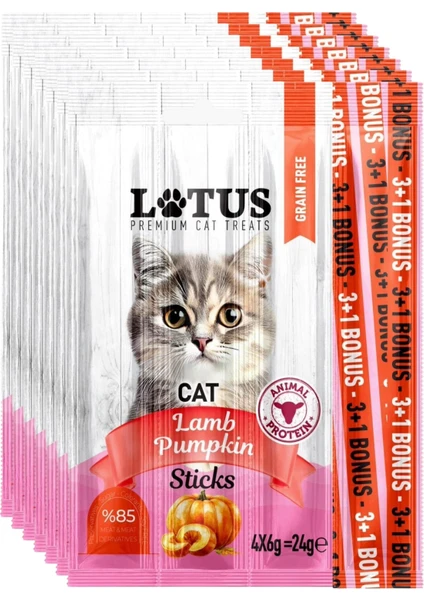 Lotus Cat Lamb & Pumpkin Sticks 4’lü Kedi Ödül Çubuğu 6gr x 4 – Kuzu Etli Balkabaklı Leziz Sticks (%85 Et İçerikli)